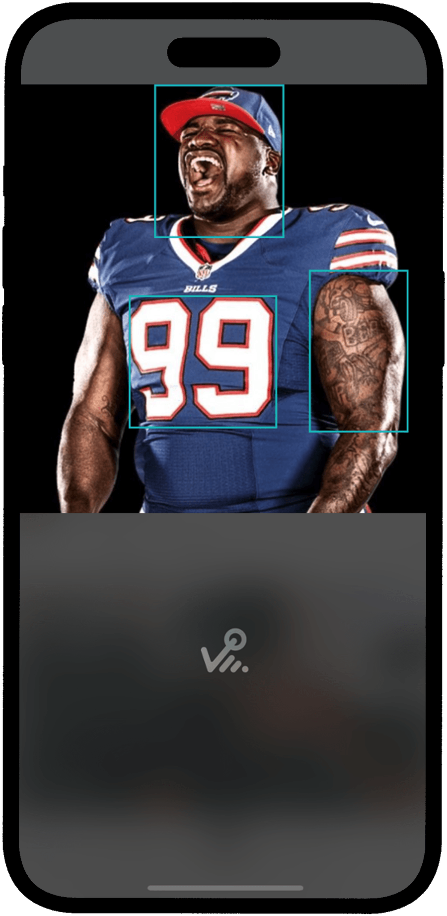VEEPIO enabled NFL player photo with tappable objects